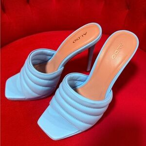 Aldo Light Blue Quilted Mules